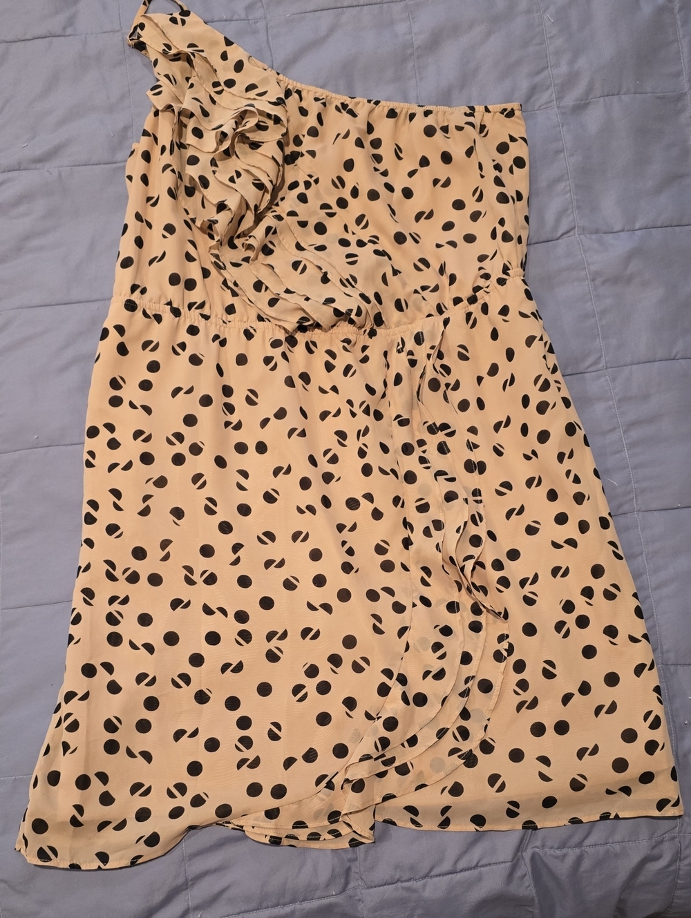 BCBGeneration Beige One-Shoulder Polka Dot Ruffle Dress